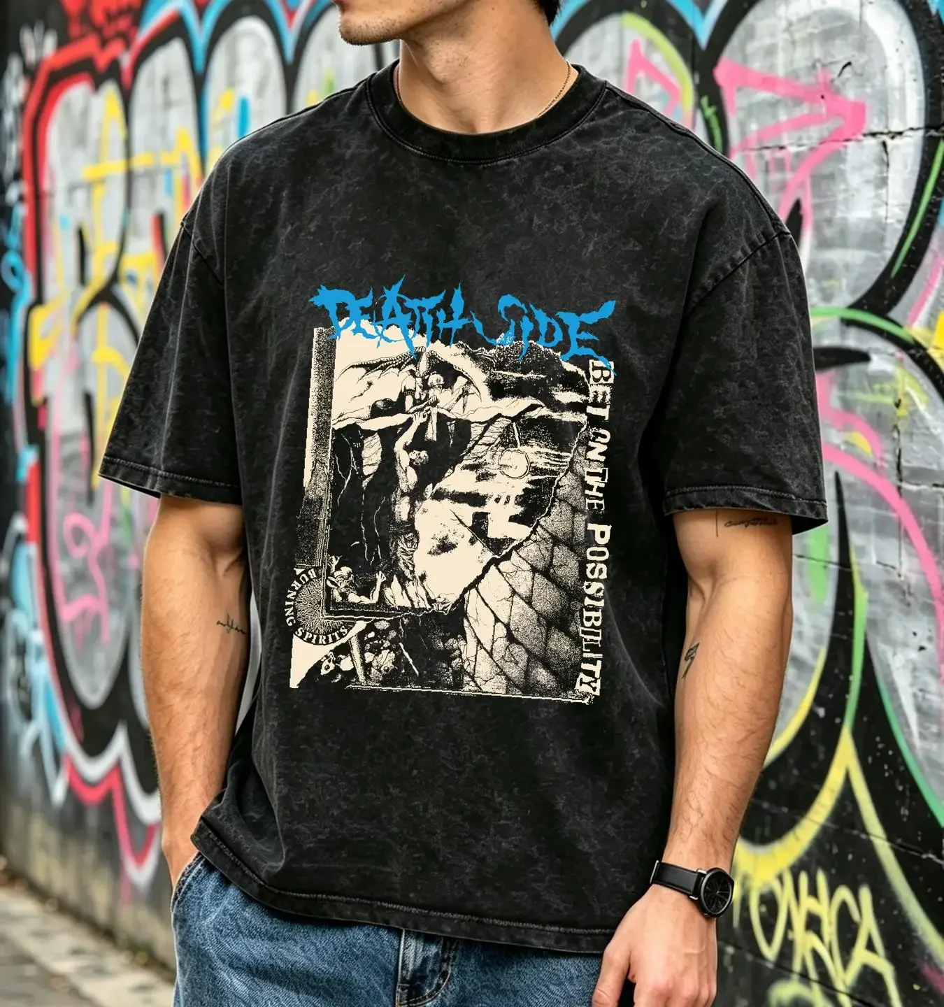 washed T Shirt Death Side bet on the possibility official japanese hardcore gism gauze vintage Washed Top For Everyday Wear