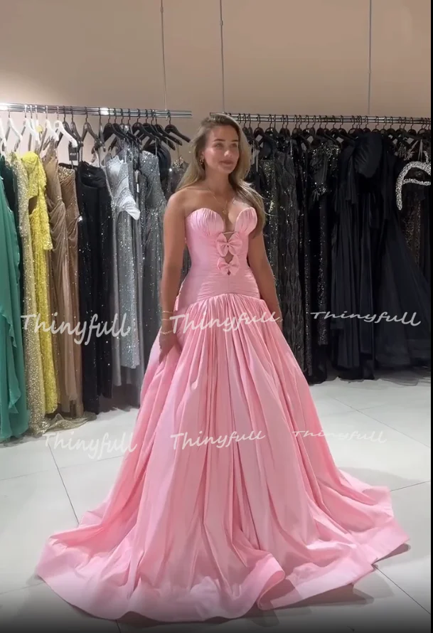 Thinyfull 현대 a 라인 새틴 댄스 파티 드레스 연인 민소매 주름 이브닝 가운 이벤트 드레스 로브 드 soirée 맞춤형