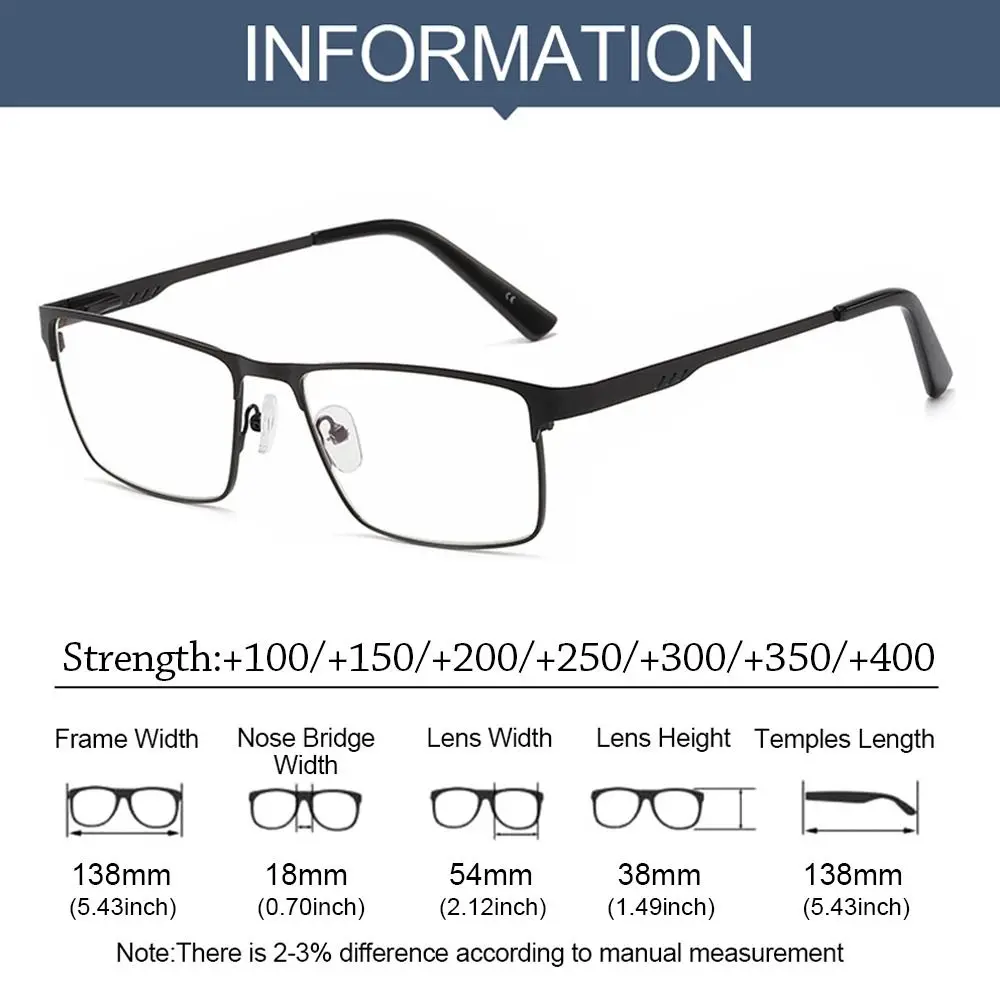 نظارات قراءة أنيقة لحماية العين، نظارات مربعة معدنية خفيفة الوزن، نظارات طويلة النظر للمكتب #5