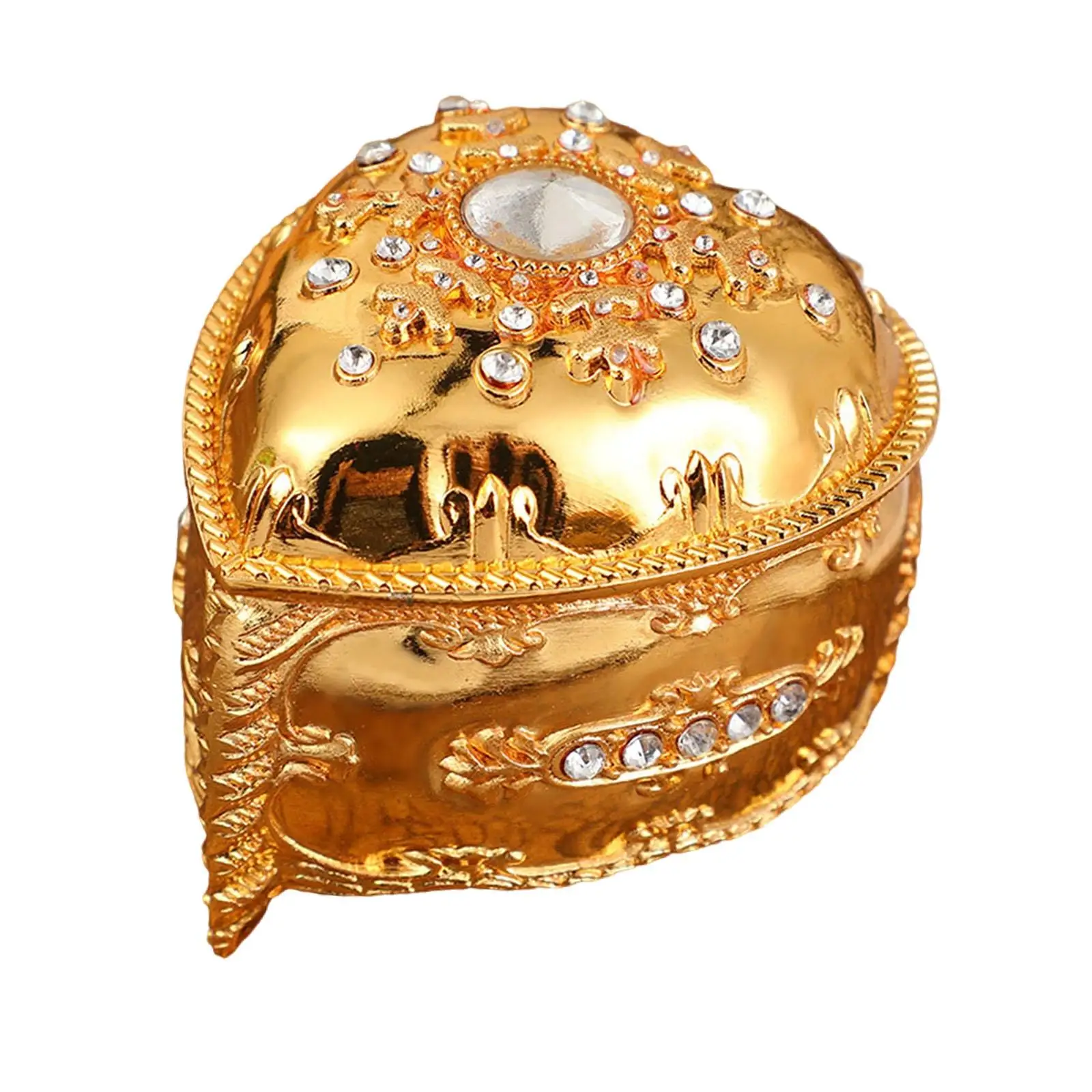 Metal Jewelry Box Retro Style Heart-shaped Zinc Alloy Ring Case Antique Organizer for Gift Necklace Earrings Bracelet Pendant