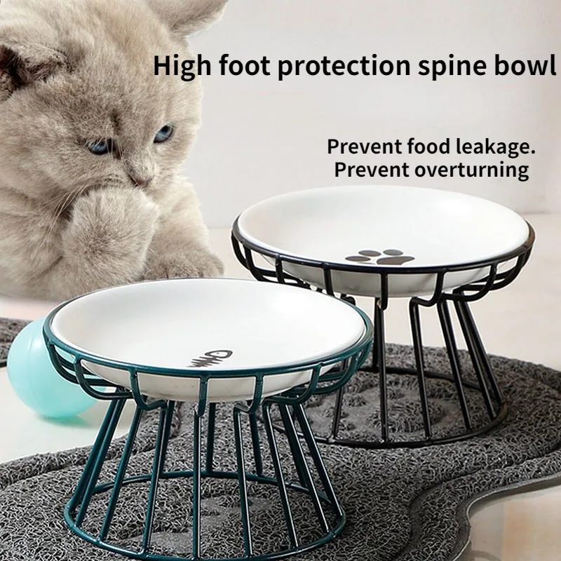 

Cat Lift Bowl with Metal Stand Pet Ceramic Food Snacks Feeding Elevated Feeder Kitten Puppy Dish Dog Supplies Accessories Doggie