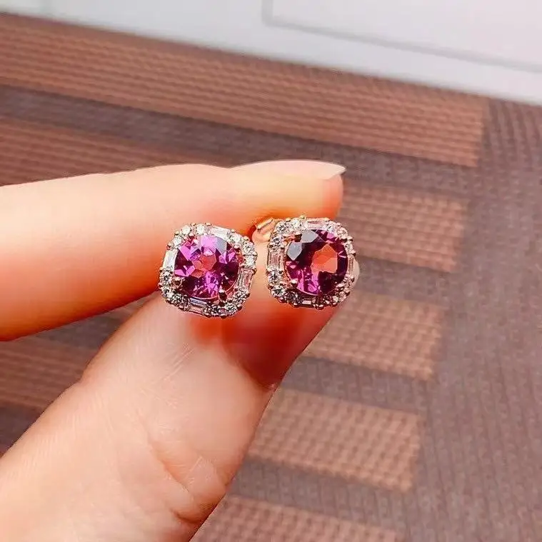 

sparkling 925 silver stud earring for daily wear 6mm natural garnet earrings allergy free genuine pyrop garnet jewelry