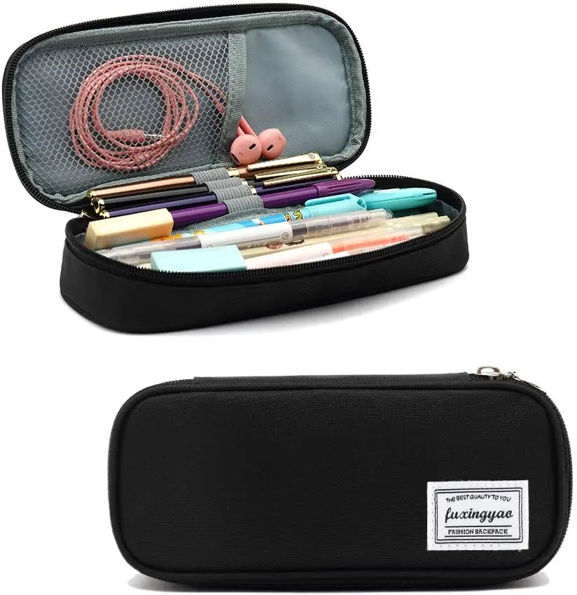 

Multi-Slot Pencil Case with Mesh Bag, Portable Pen Organizer for School & Office, Black