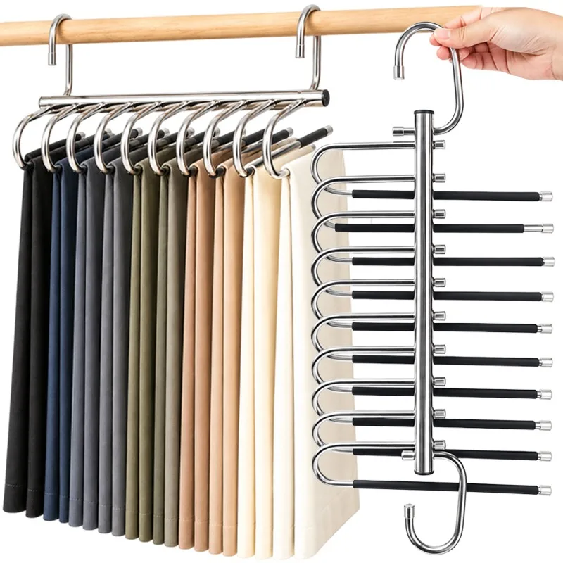 Appendiabiti in acciaio inossidabile, salvaspazio, con più livelli, pieghevole, per guardaroba, scaffale portaoggetti per pantaloni, sciarpe e altri capi.