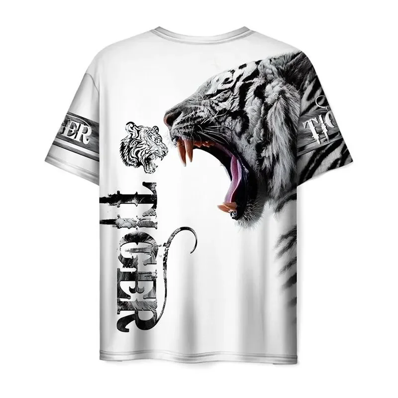 

New breathable large-sized 3D-printed lion and tiger with letter pattern King round-neck T-shirt for men in summer 2025