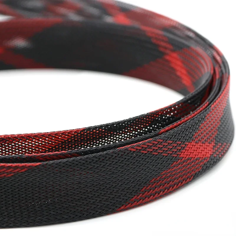 1/5/10/50m Black-Red Cross PET Braid Sleeves 2/4/6/8/10/12/14/16/20/25/30mm High Density Insulated Snake Skin Cable Wrap Sheath