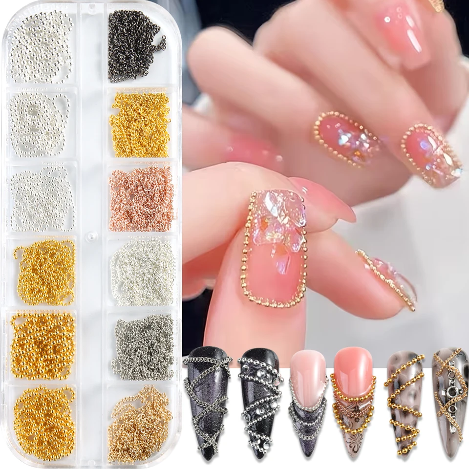 Cadenas metálicas para arte de uñas, doradas y plateadas, decoración 3D, joyería para uñas, adorno de diseño 2