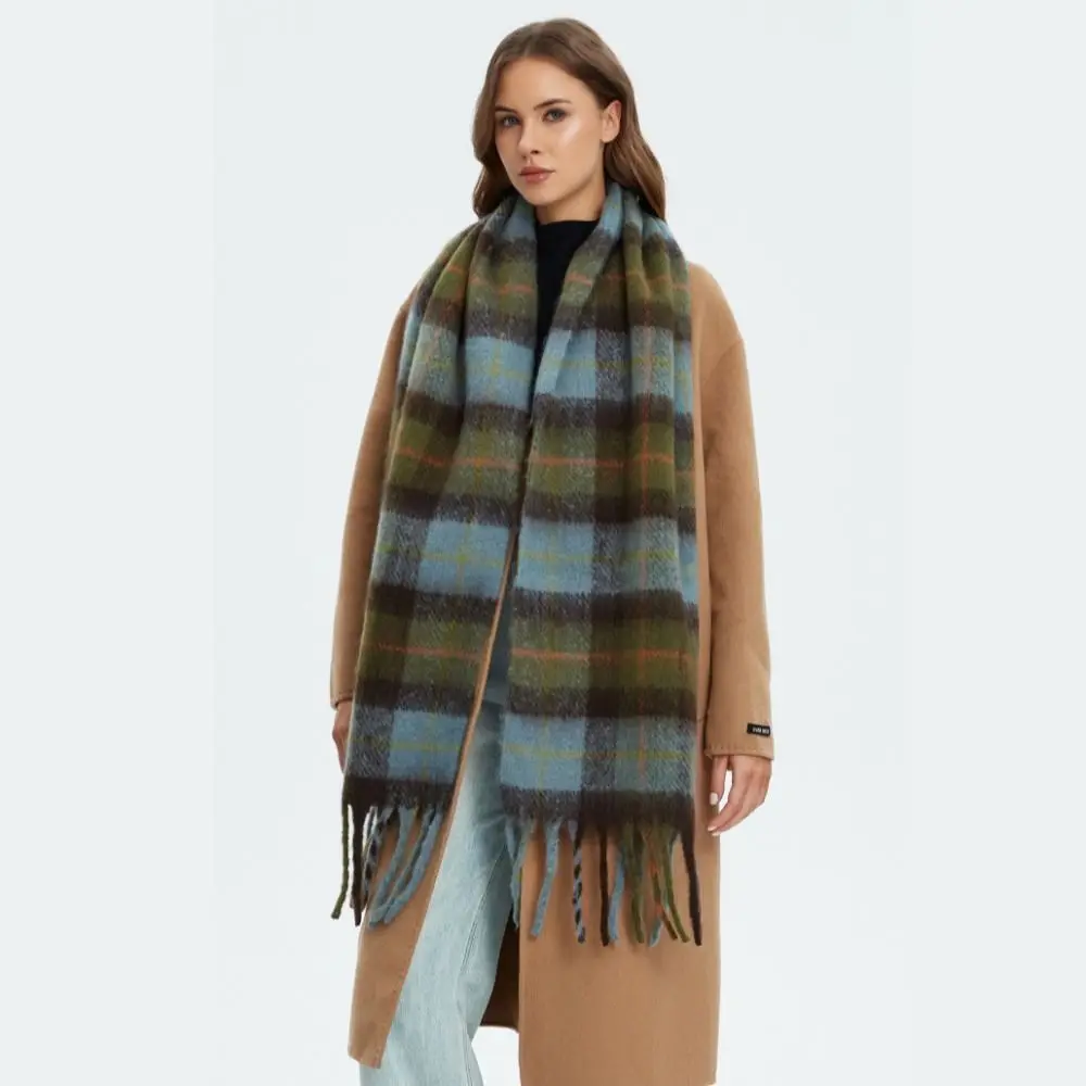 Simple Mohair Plaid Wool Scarf Long Thick Rainbow Tassel Shawl Preppy Korean Style Winter Cashmere Scarves Student
