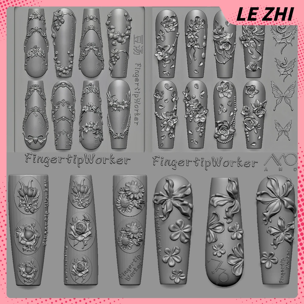 

1Pc Flower Serie 3D Acrylic Nail Art Carving Mold Charms Lily of The Valley Lotus Rose Moth Orchid Silicone Nail Art Molds