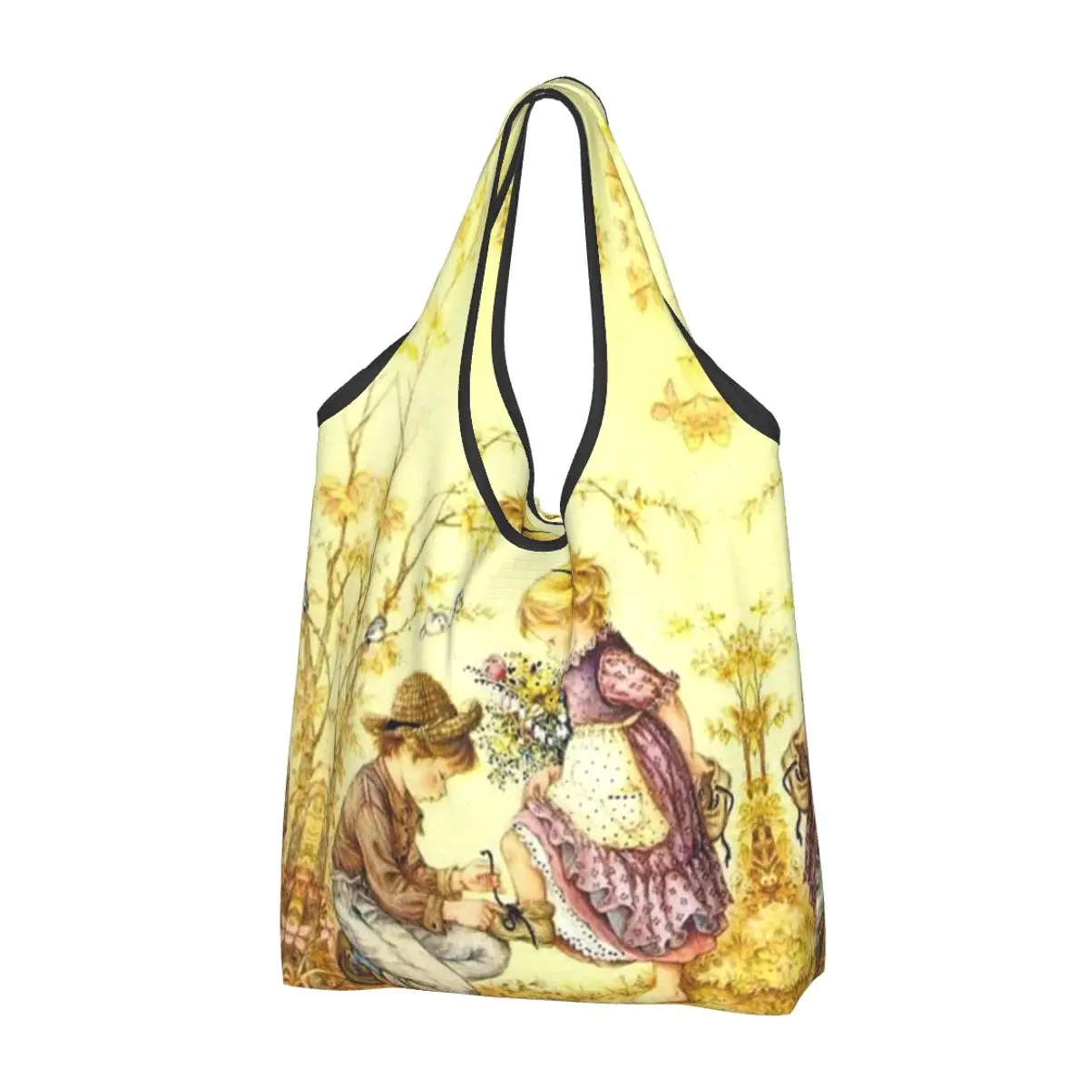 

Kawaii Sarah Kay Shopping Tote Bags Portable Cartoon Girl Groceries Shopper Shoulder Bag