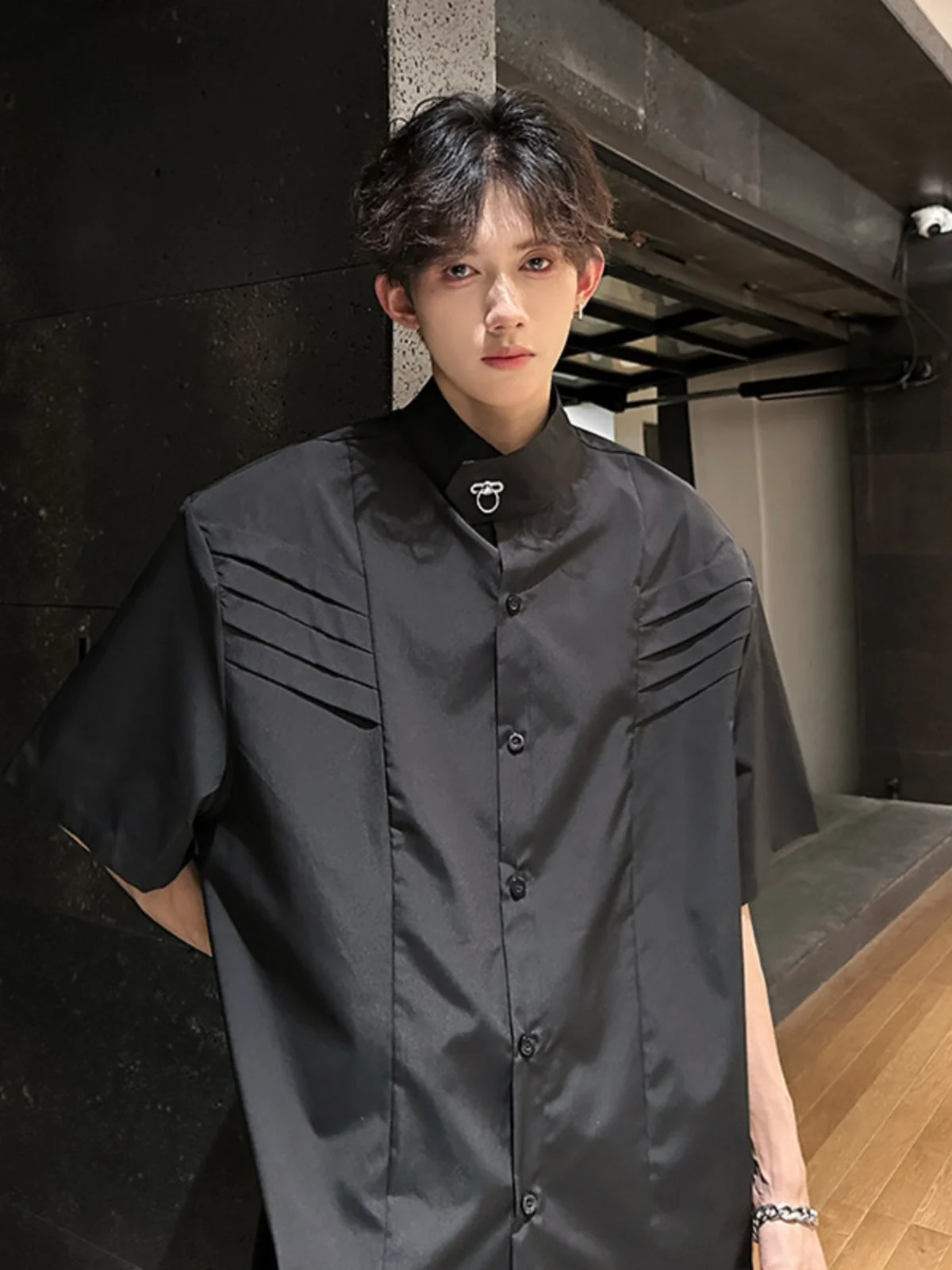 

Мужская плиссированная рубашка с коротким рукавом в британском стиле, повседневная, молодежная, модная, брендовая, любимая модель.