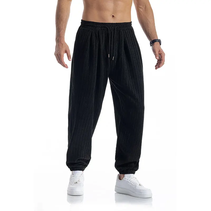 Autumn Winter Men's Casual Knitted Pants Fashion Striped Drawstring Outdoor Loose Trousers Running Jogger Legging Sweatpants