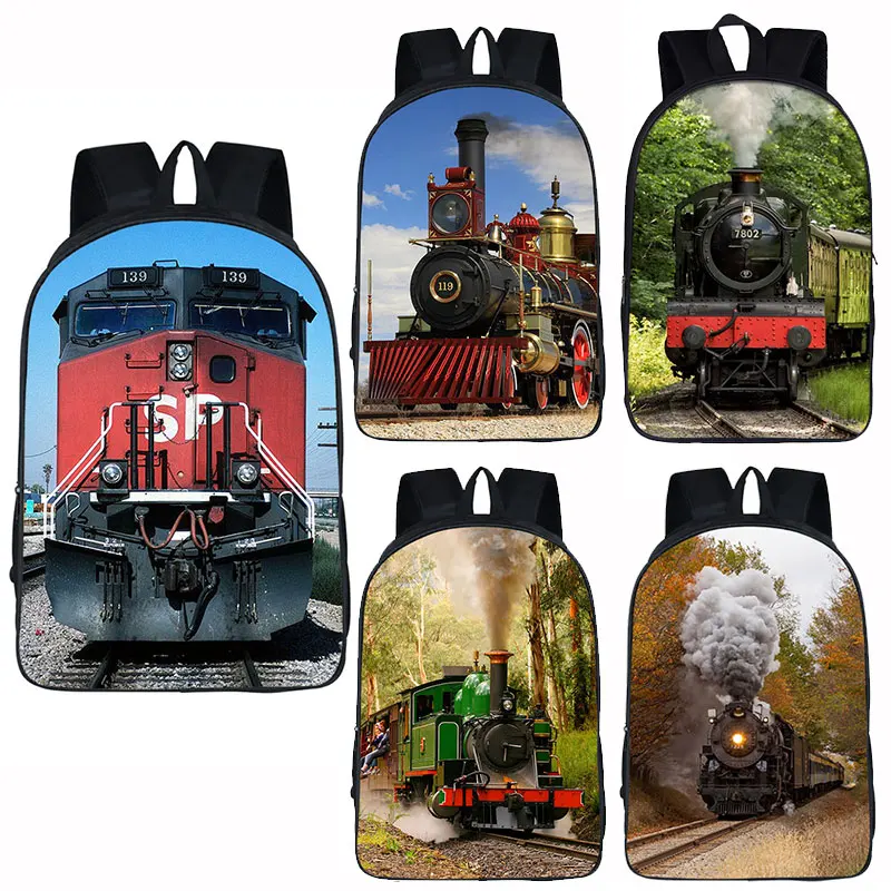 

Retro Steam Train Locomotive Pattern Backpack for Children Teenager School Bags Men Rucksack Travel Student Book Bags Gift