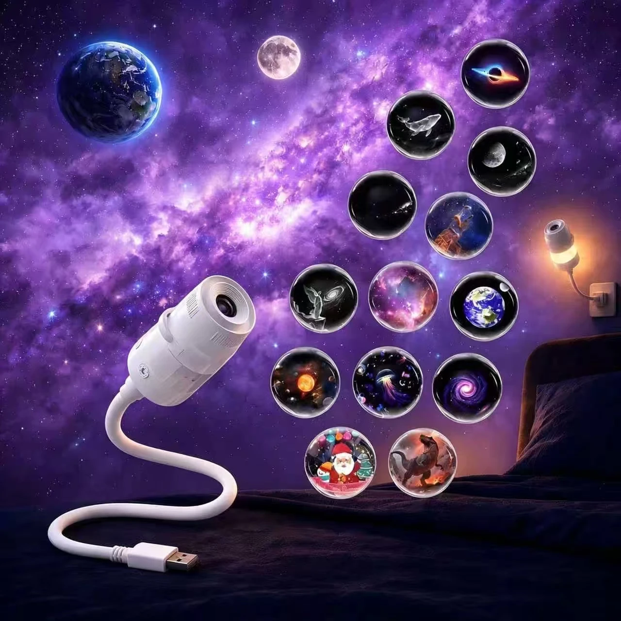 Mini Projector Portable - Galaxy Projector Night Light 2-in-1 USB