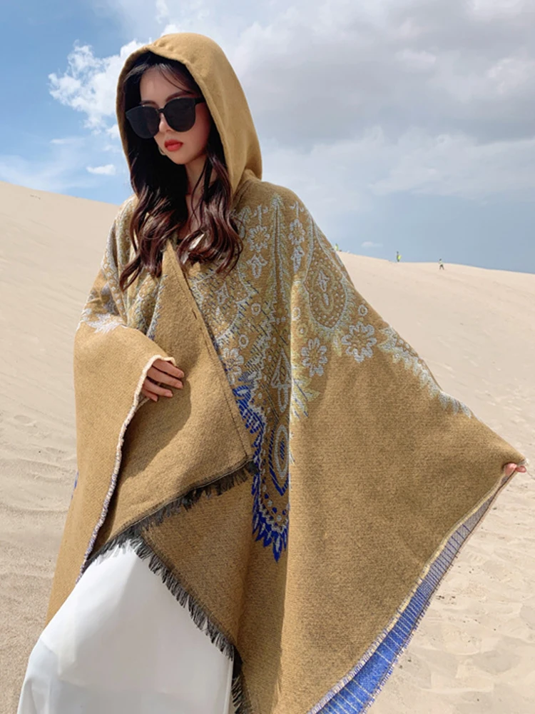 

Fashion Imitation Cashmere Women Scarf Winter Hooded Poncho Warm Female Boho Wrap Blanket Capa Para Mujer Pashmina Shawl Chales