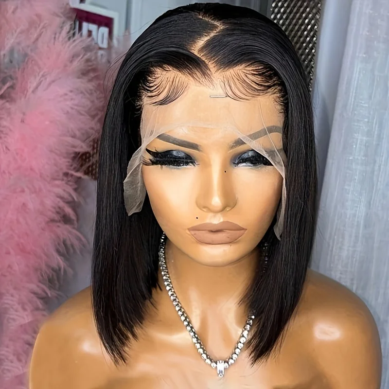 

Короткий парик-боб 13x4 HD Lace Front, прямой, бразильский, с предварительно вырезанным закрытием 4x4, HD прозрачный, 100% натуральные волосы, с предварительно выдернутыми волосами