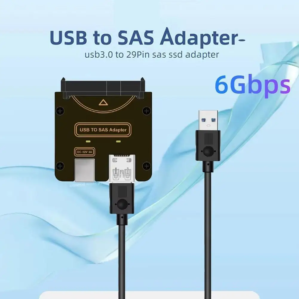 

USB3.0 To SFF-8482 SAS 29Pin Adapter Hard Disk Easy-drive Cable DC12V 3A Supports SAS 2.5inch 3.5inch Hard Drives SAS SSDs