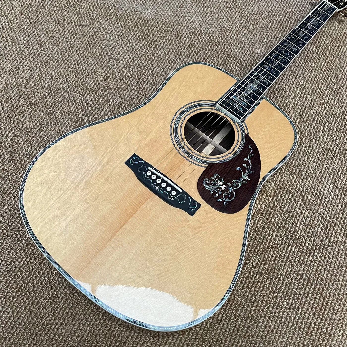 

Real Abalone 41 Inches Solid Spruce D Type Acoustic Guitar Ebony Fingerboard Rosewood Body Guitar