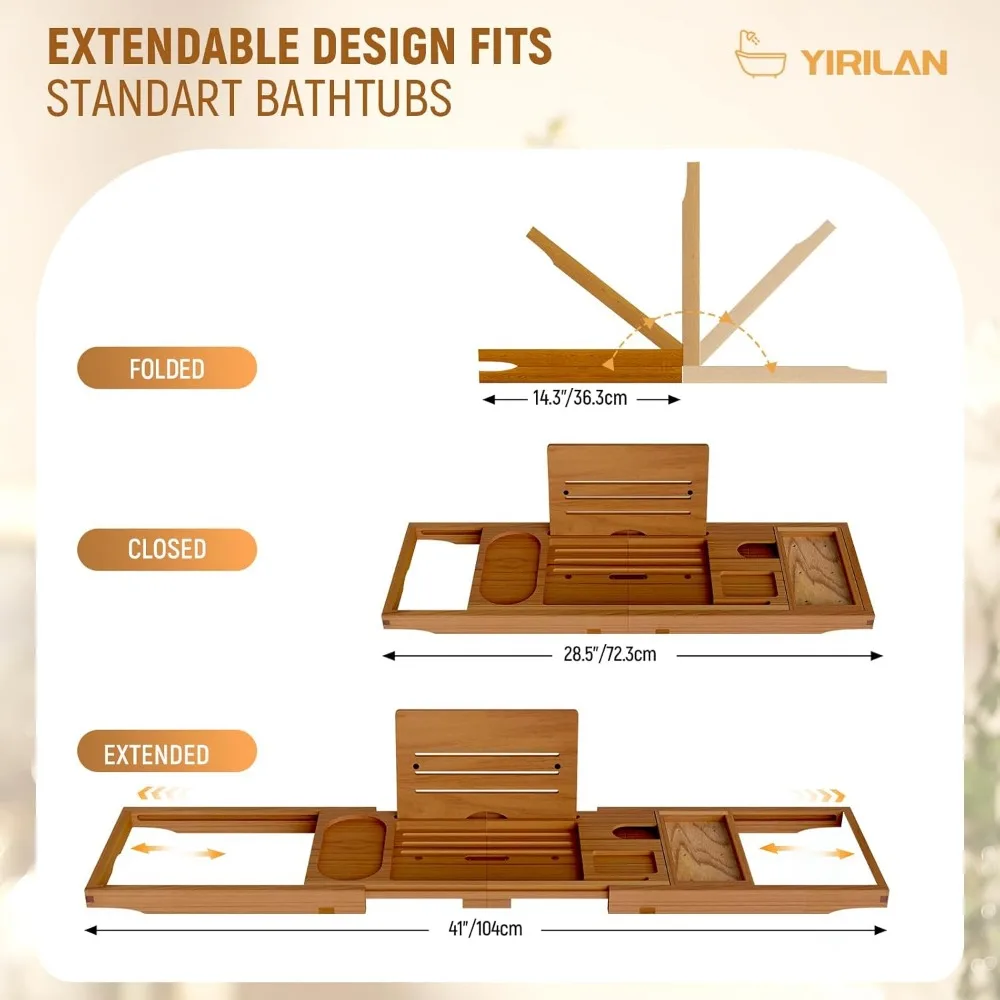 

Расширяемый бамбуковый поднос для ванны с держателем для телефона и вина — роскошный спа-кед для расслабляющих ванн, идеальный свадебный подарок на новоселье