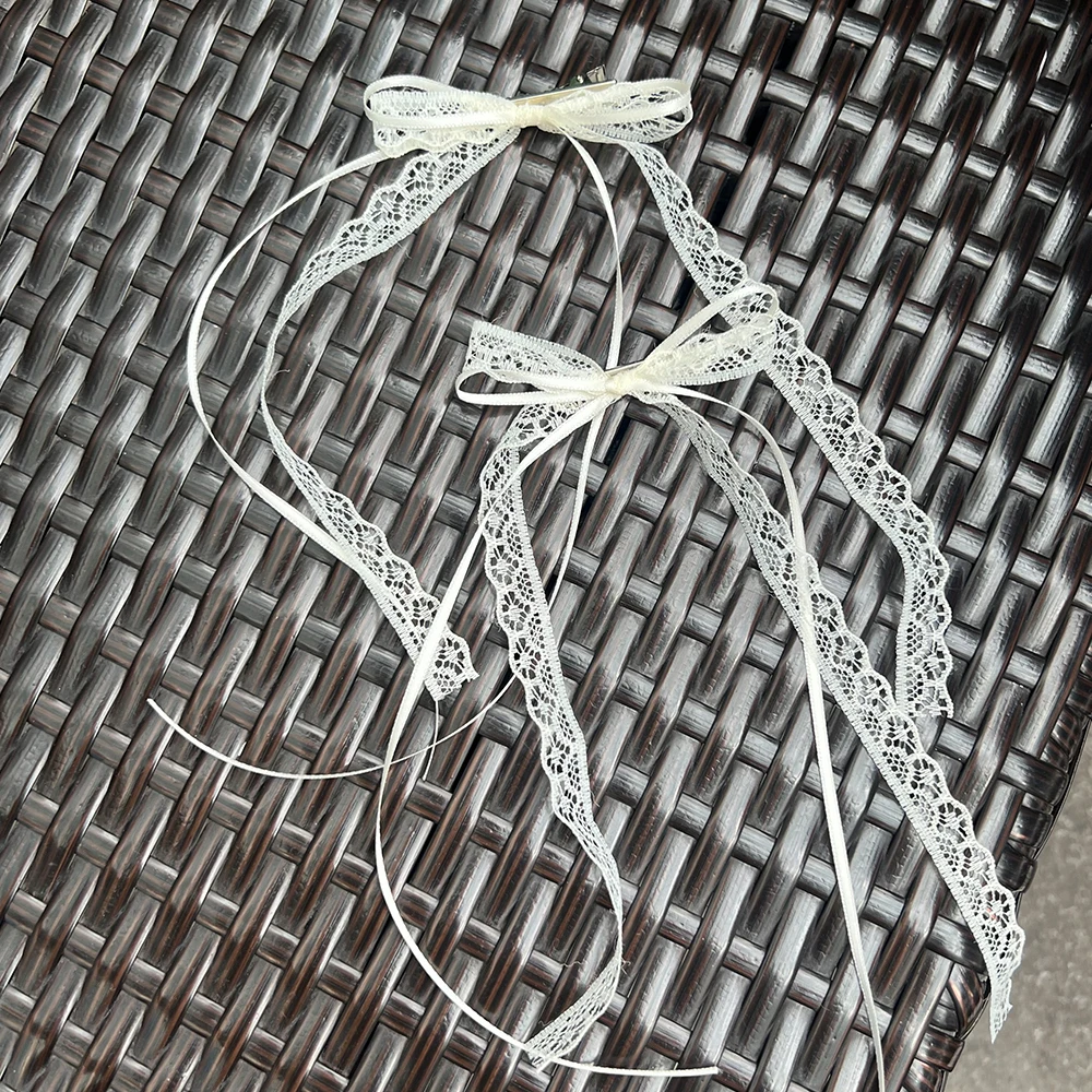 Mode Y2K Spitze Creme Weiß Schleife Band Haarspange für Frauen Haarnadeln Bullet Style Side Shredded Haarnadel Kopfschmuck Clip Kopfbedeckung – Detail 11