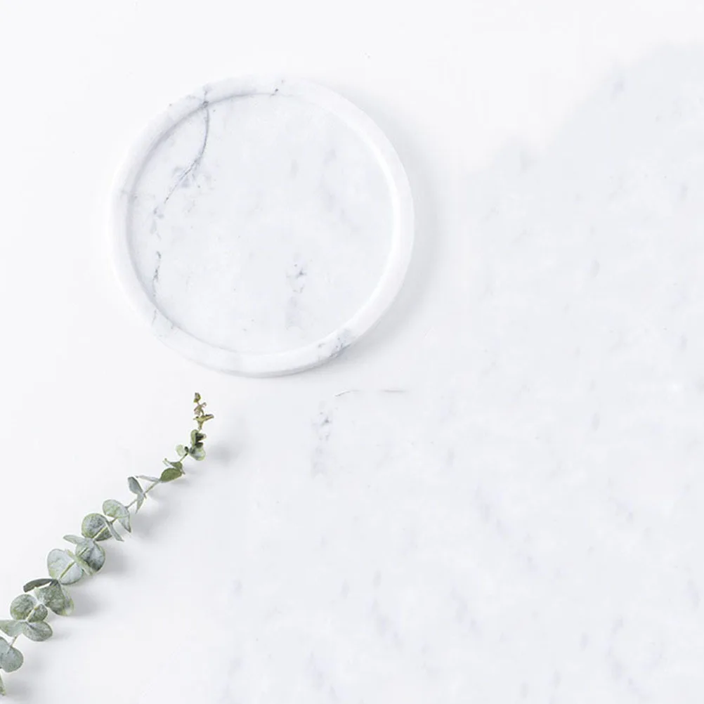 Prato de joias com anel de mármore branco acinzentado, bandeja decorativa elegante para brincos, armazenamento, cômoda, presente, prato de joias de mármore