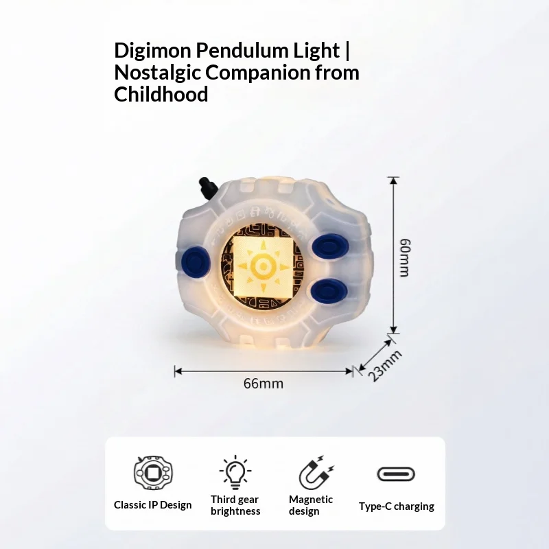 Digimon Digivice Tap, Lámpara Nocturna con 3 Niveles de Brillo, Recargable Tipo C, Imán Magnético para Refrigerador, Llavero, Colgante, Figura