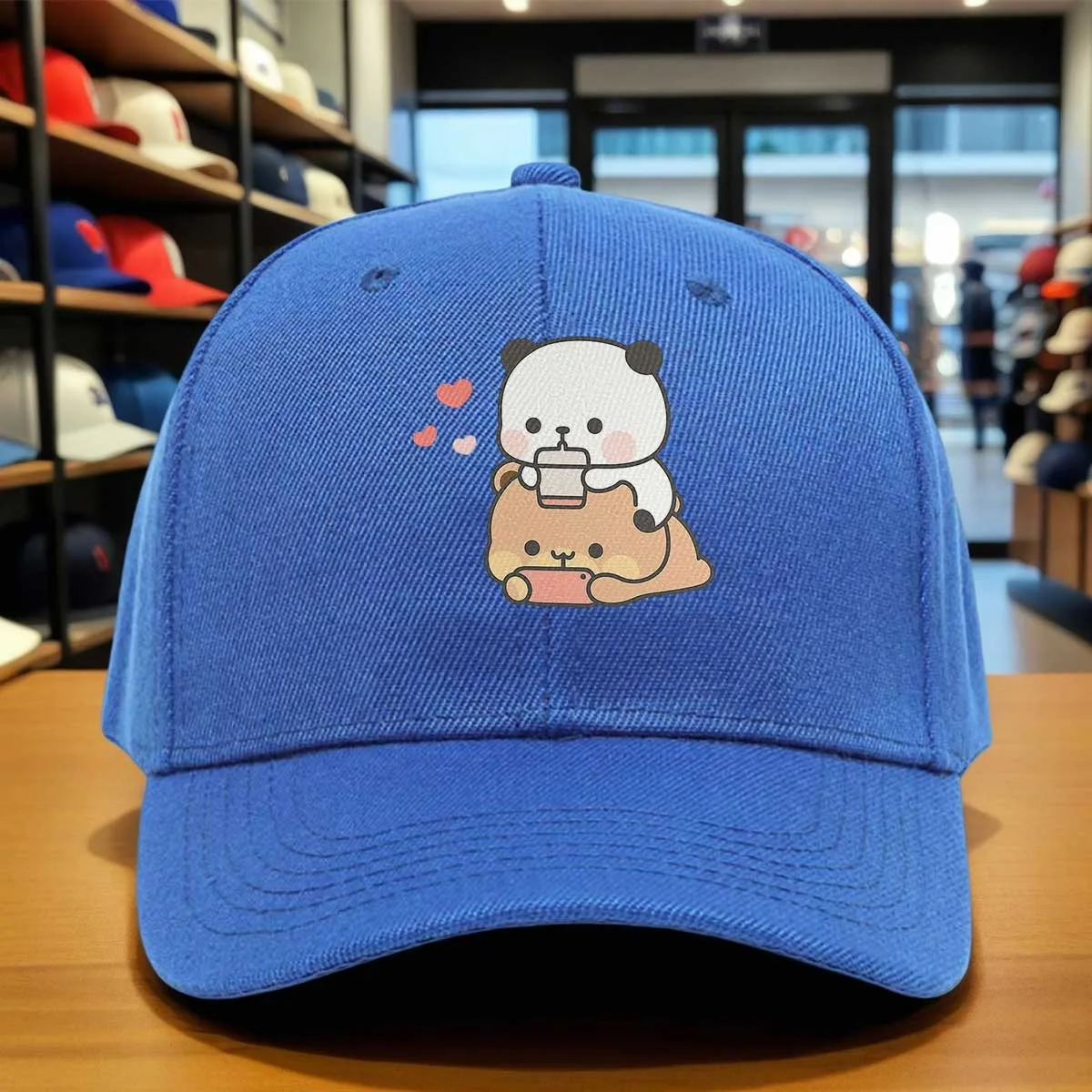 Cute Panda And Brown Bear Heartwarming Pattern Print Baseball Cap, Soft Casual Cartoon Design Hat for Daily Wear, Comfortable Ad