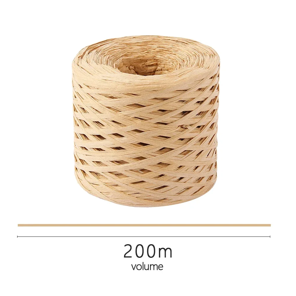 200M Raffia Paper Ribbon DIY Craft Raffia Straw Yarn for Knitting Crocheting Paper Threads Gift Packing Ribbon Wedding Decor