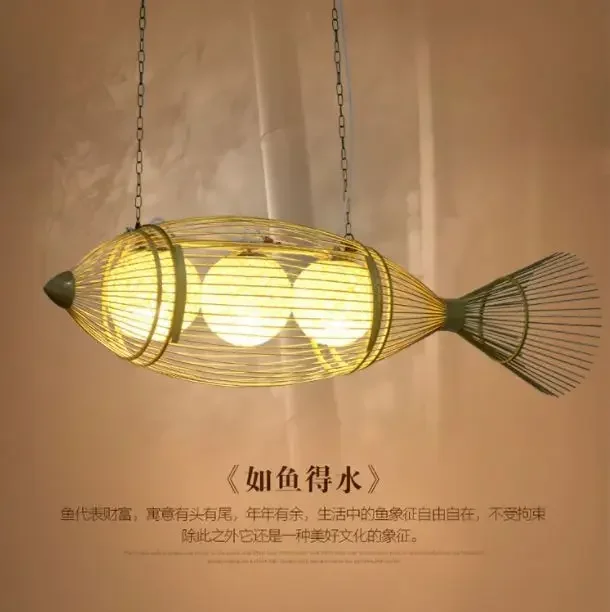 Fish chandelier modern minimalist restaurant personality creative chandelier art bamboo art tea room bamboo hanging chandelier