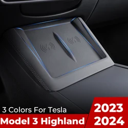 Almohadilla de carga inalámbrica de silicona 2024 para Tesla Model 3 Highland, caja antideslizante para reposabrazos, alfombrilla inferior, cubierta protectora para cargador a prueba de polvo