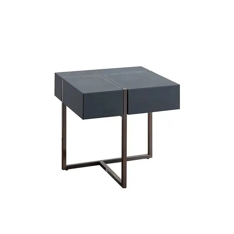 All solid wood bedside table designer creative matte leather light luxury high-end Italian minimalist bedside table