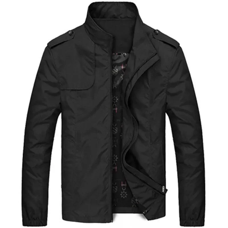 Caogo-abrigo impermeable para hombre, chaqueta ajustada de talla grande, cortavientos informal con cremallera, color liso, para exteriores