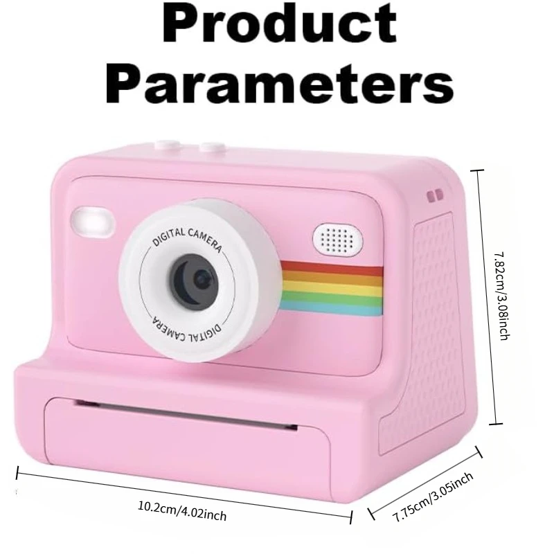 Portable instant digital camera, prints photos in 1 second, video selfie camera, 1080p HD screen, supports photo printing and photography, includes USB cable, lanyard, and three rolls of photo paper—perfect for holidays and birthdays