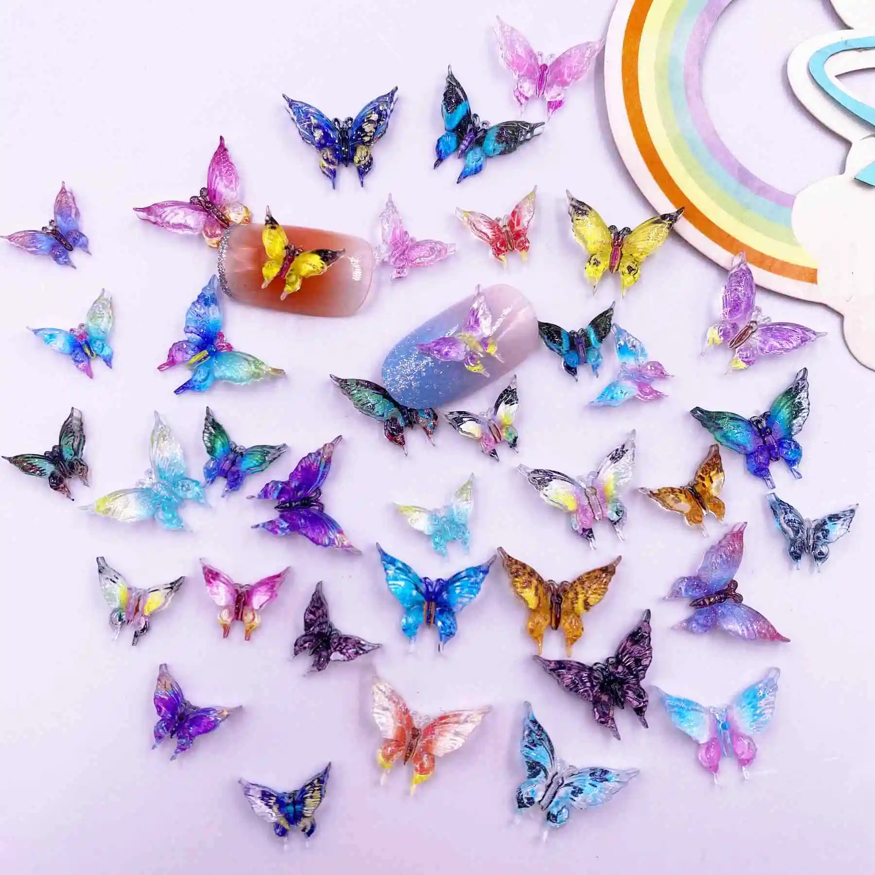 30pcs Resin Colorful Kawaii Crystal Butterfly Gem Flatback Rhinestone Figurines Scrapbook Wedding Applique Nail Art Decor Crafts