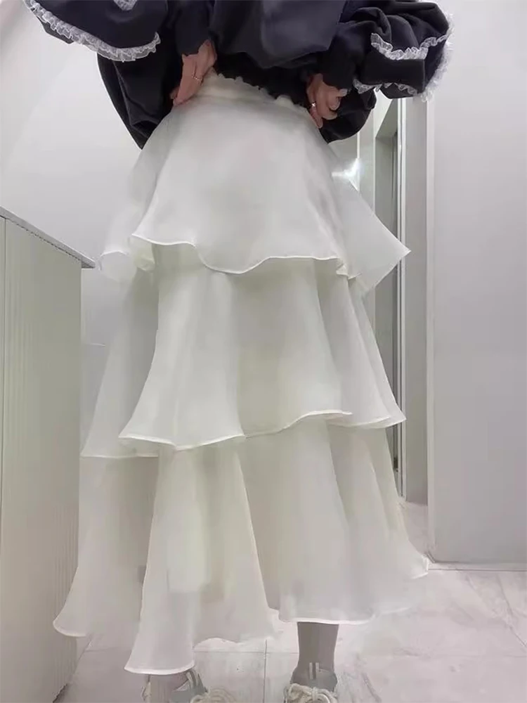 Falda de malla de moda coreana para mujer, Faldas largas lisas de cintura alta para primavera y verano, Faldas Ajustadas elegantes que combinan con todo