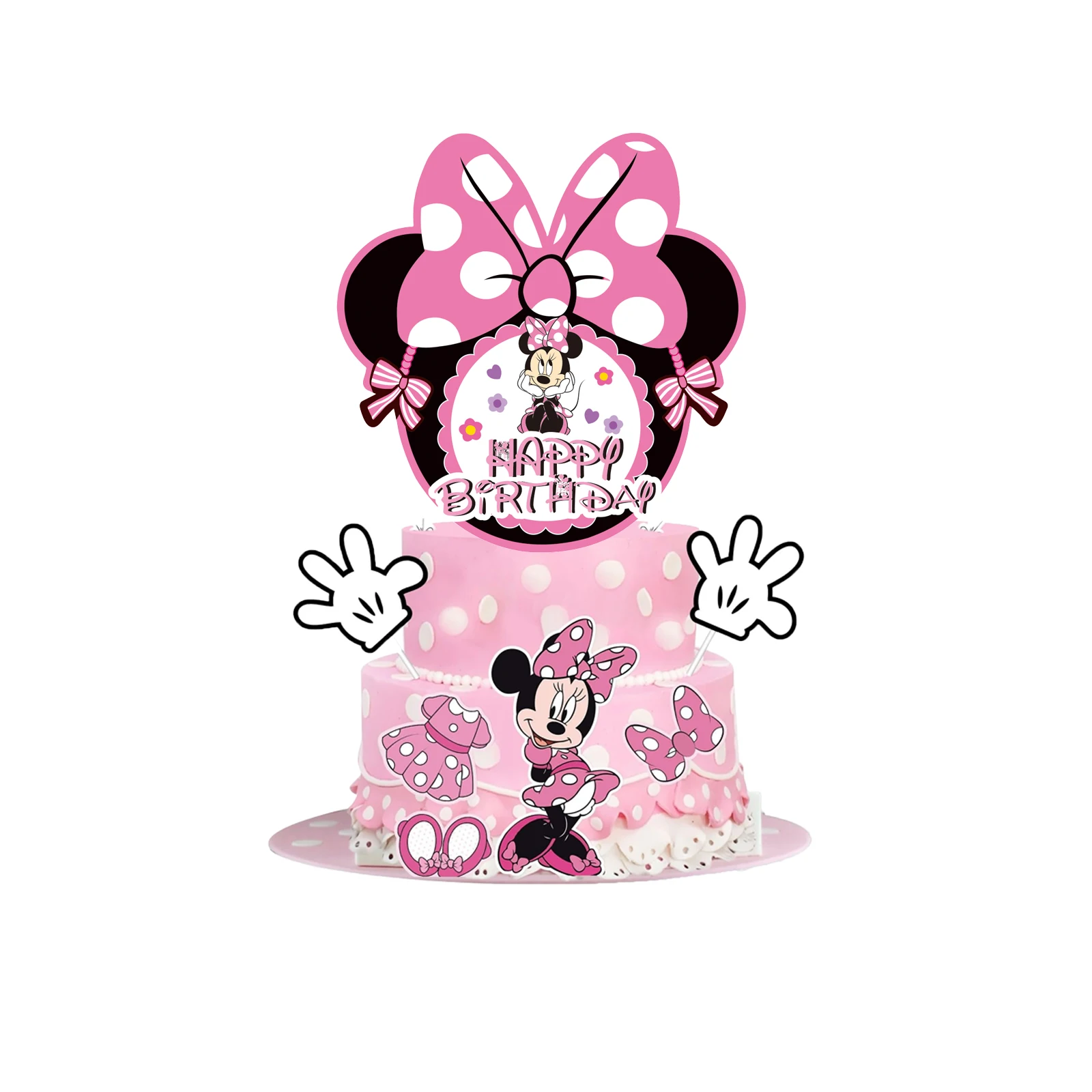 Minnie Cake Topper、Cupcake Toppers ，Minnie Birthday Decorations，Theme Party Supplies, Minnie Birthday Cake Decorations