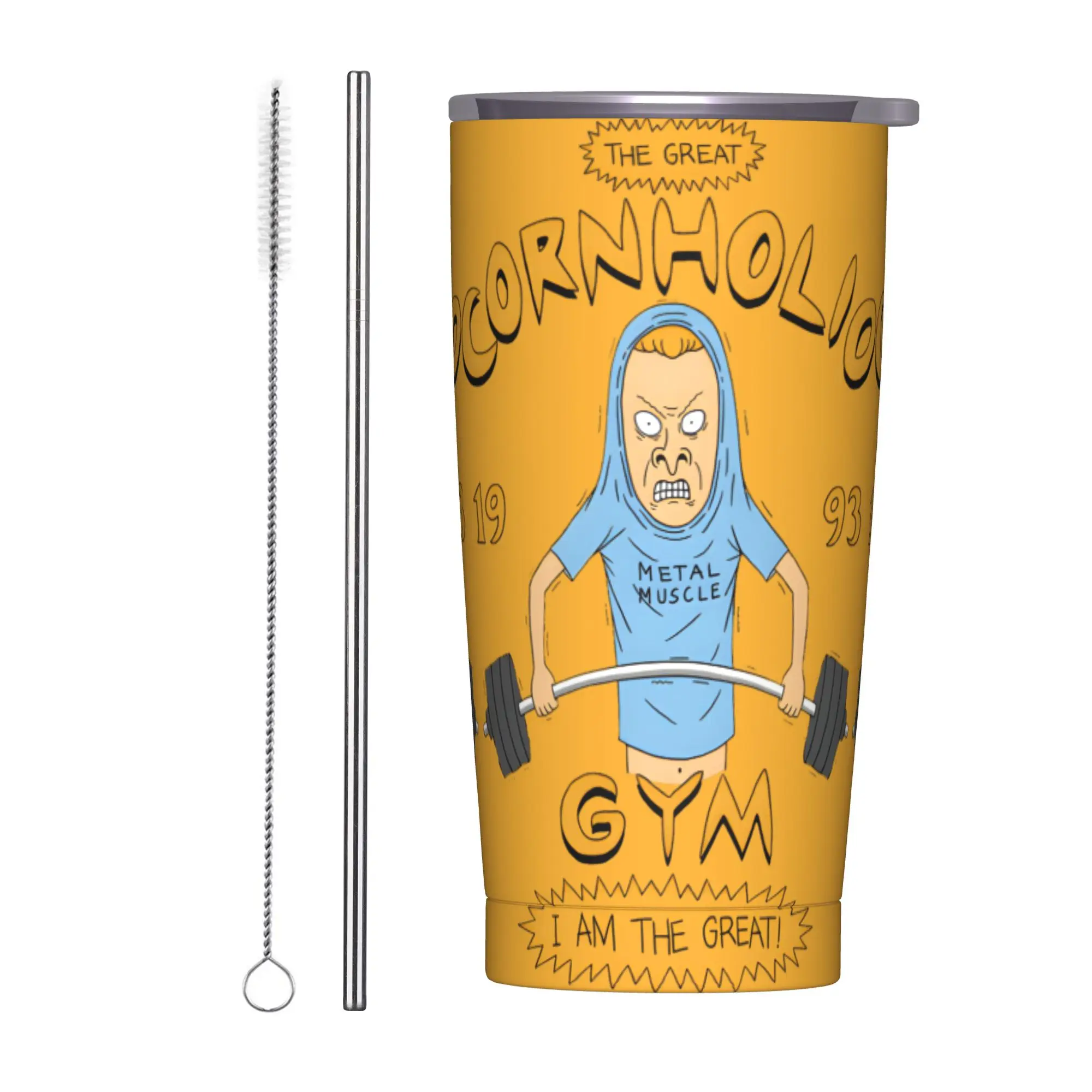 Cornholio's Gym Darias Insulated Tumbler with Straws Lid  Vacuum Coffee Mugs Office Home Car Bottle Cups, 20oz