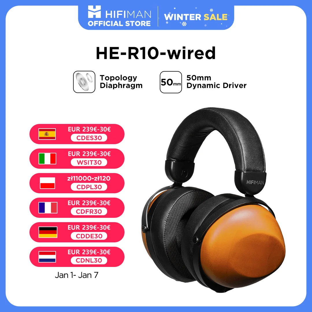 HIFIMAN HE-R10D Dynamic Topology Driver Close-Back Over-Ear Headphones for Home, Studio and Recording-Wired/Wireless