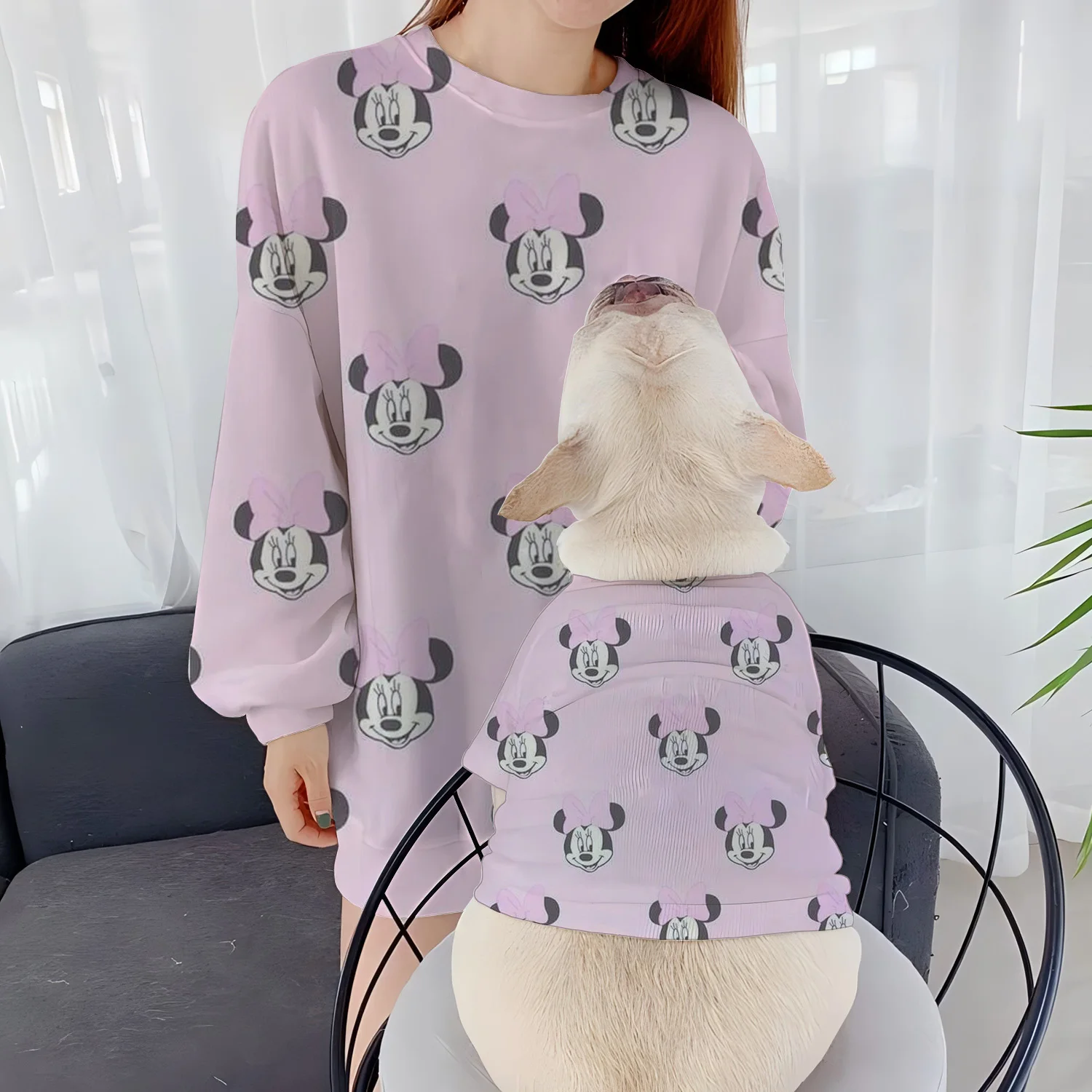 Autumn Clothes Mickey Casual Sweatshirts Women's Clothing Pet Dog Disney Round Neck Parent-Child Pullover Minnie Mouse Fall 2024