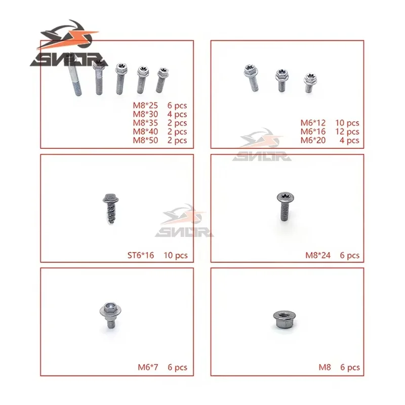 Snor Motorcycle Bodywork Fasteners Bolts Nuts 12 Specs 70 Screws for KTM SX SXF XC XCF XCW EXC EXCF