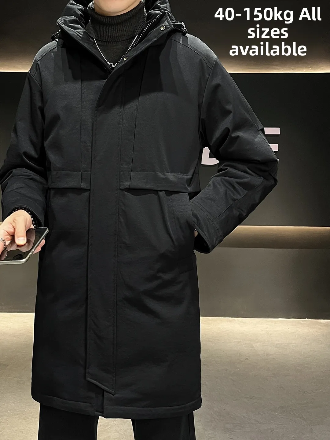 

Extra Large Thiened Cotton Jaet Men's Winter Casual Outerwear Faionable plus Size Loose Coat Long Sve Zipper Closure