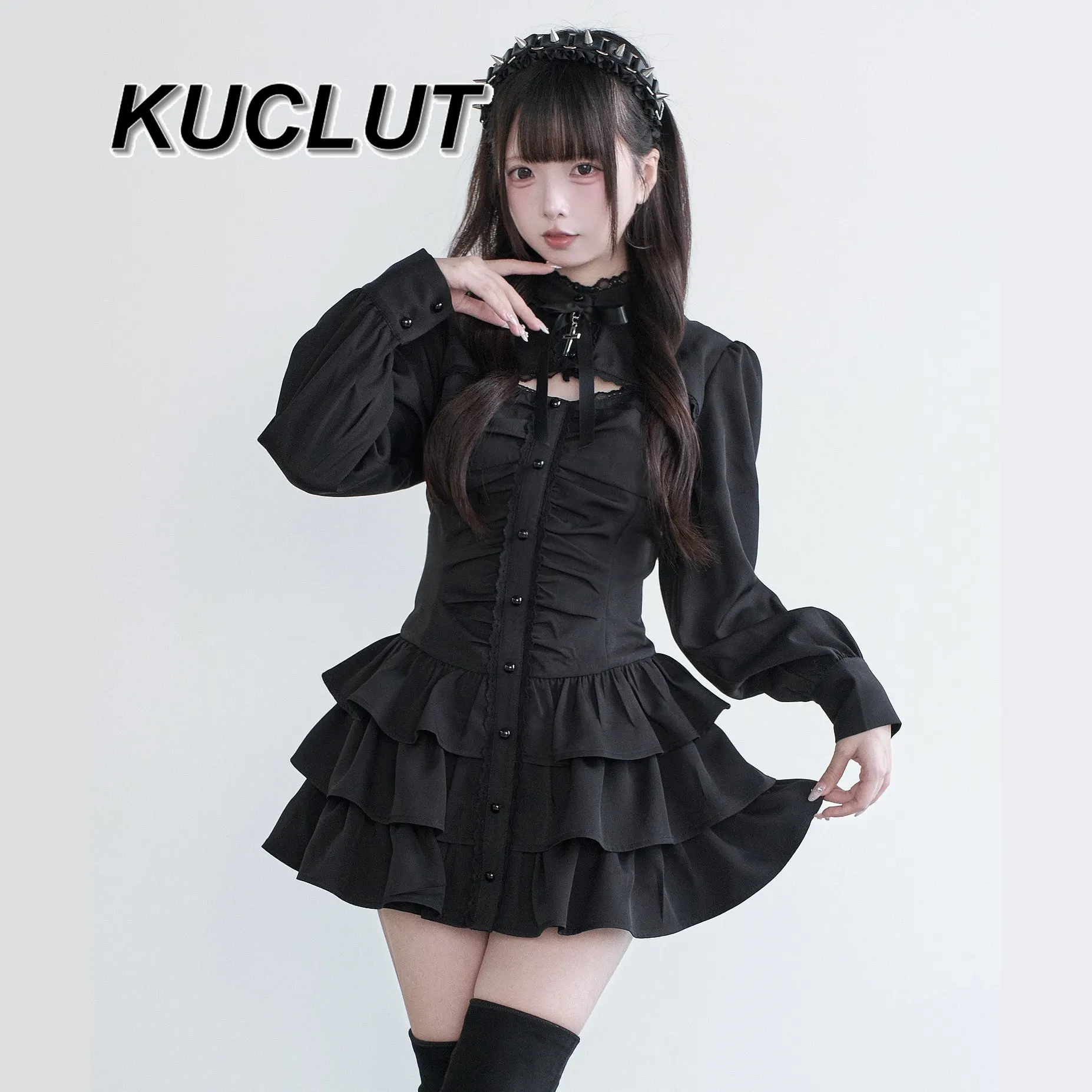 

Модное кружевное платье с длинными рукавами и шортами с бантом, оригинальные японские субкультуры, женские комплекты из 2 предметов массового производства