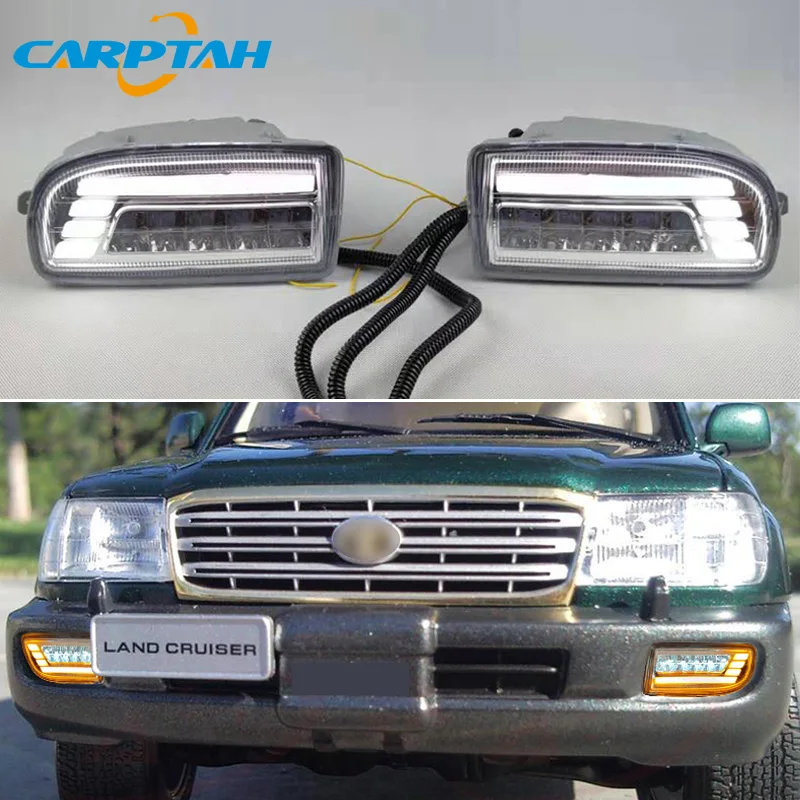 

LED Daytime Running Light For Toyota Land Cruiser FJ100 LC100 Waterproof 12V Yellow Turn Signal Indicator Light Bumper LED DRL