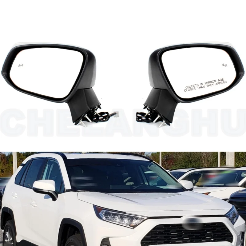 

Pair 8 Pins White Painted Heated Power Adjust Blind Spot Turn Lamp Mirror For Toyota RAV4 2019 2020 2021 2022 2023