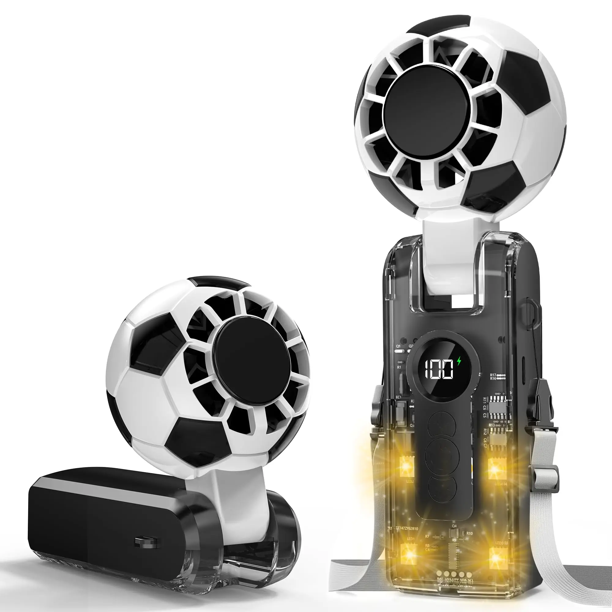 X68 Football Pattern Handheld Fan, Semiconductor Cooler, USB Rechargeable Foldable Portable Mini Fan
