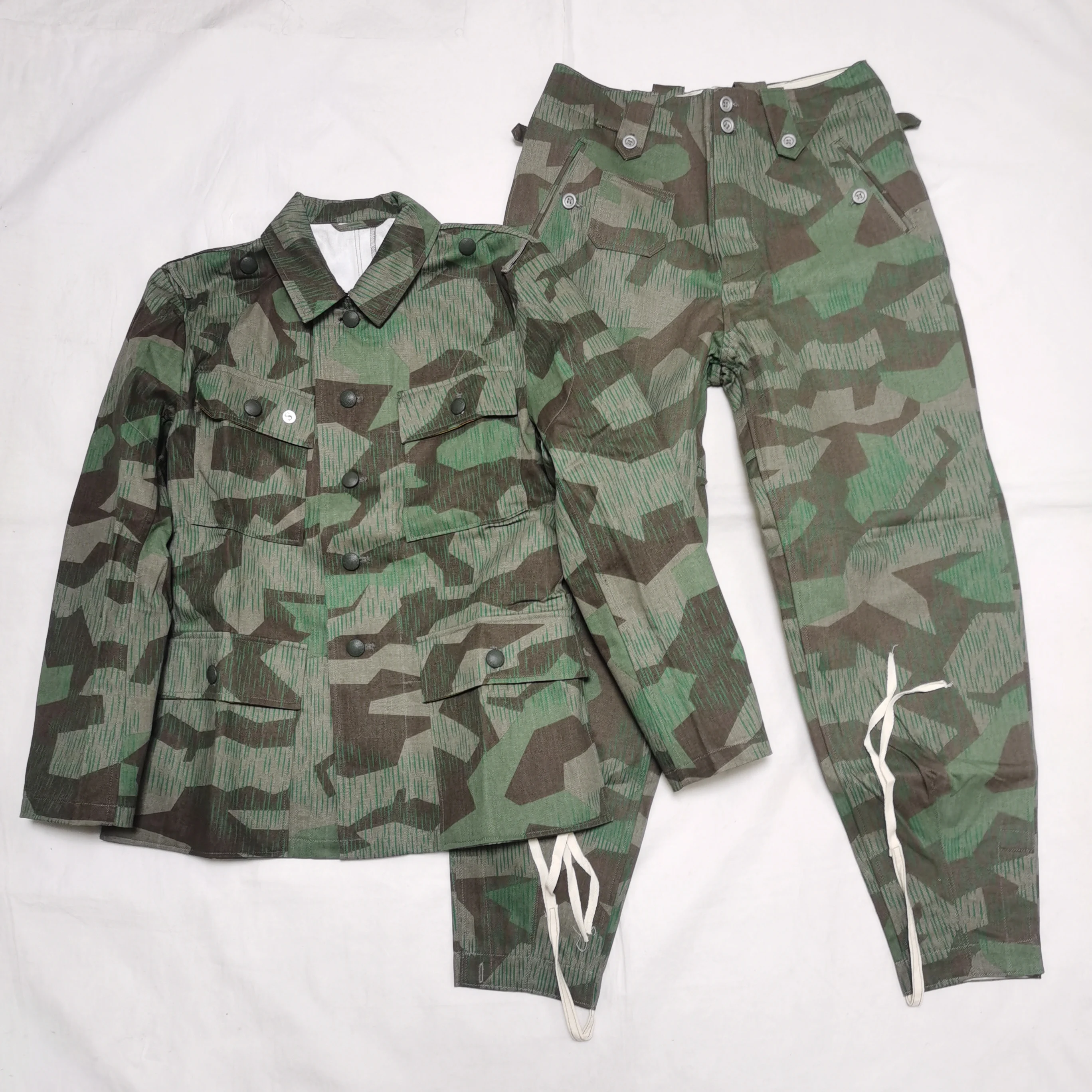 تأثيري الألمانية النخبة DOT44 التمويه شظية/أوراق البلوط كامو تونك السراويل بنطلون M43 الميدان ملابس العمل إعادة تمثيل الفيلم الدعائم