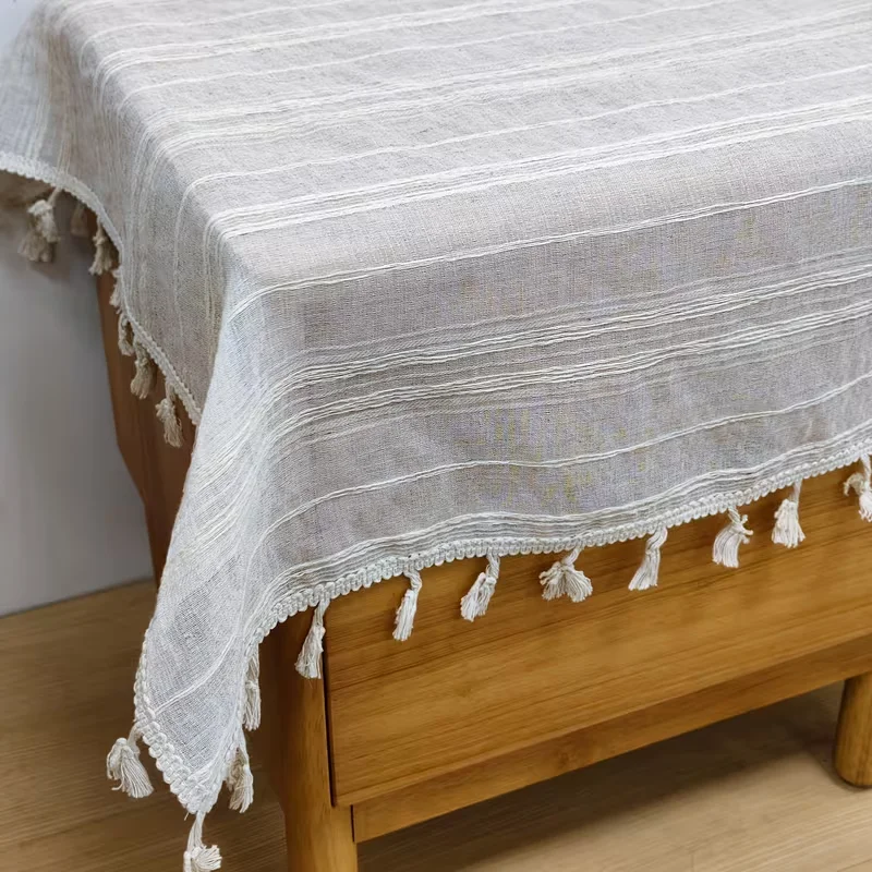 

1pc Minimalist Beige Tablecloth With Beige Floral Lace Trim Suitable For Dining Table Dresser Home Decor Party Holidays Hotels