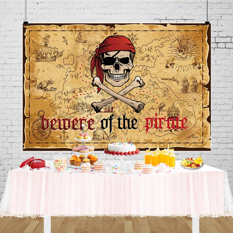 Bewere Of The Pirate Map خلفية حفلة عيد ميلاد الديكور للأطفال الأولاد القرصان الكنز بلات خلفية الصورة للتصوير الفوتوغرافي