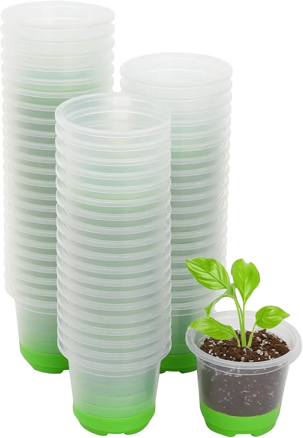 

Thickened Clear Nursery Pots with Silicone Base for Easy Transplant, 60 Packs 4 Inch Reusable Plant Pots