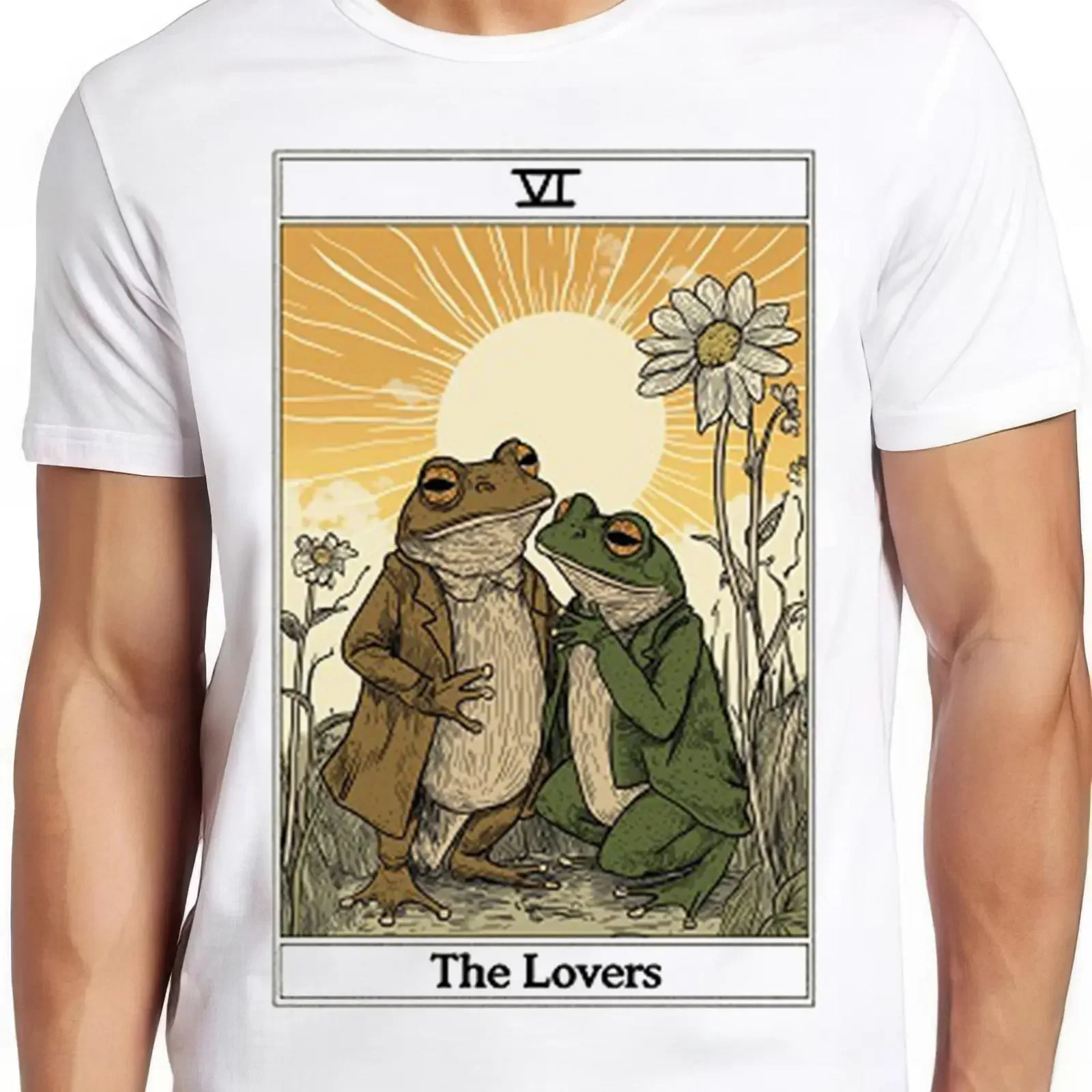 Frog Toad The Lovers Tarot Card Funny Meme Cool Cult T Shirt 2445 vintage Washed Stretched Casual Soft Slightly graphic homme